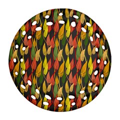 Colorful Leaves Yellow Red Green Grey Rainbow Leaf Round Filigree Ornament (two Sides)