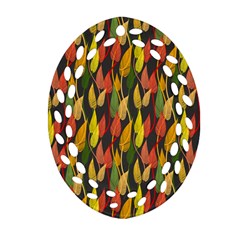 Colorful Leaves Yellow Red Green Grey Rainbow Leaf Oval Filigree Ornament (two Sides) by Alisyart