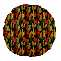 Colorful Leaves Yellow Red Green Grey Rainbow Leaf Large 18  Premium Flano Round Cushions
