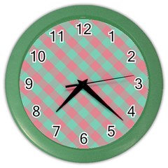 Cross Pink Green Gingham Digital Paper Color Wall Clocks by Alisyart