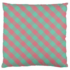 Cross Pink Green Gingham Digital Paper Large Cushion Case (two Sides)