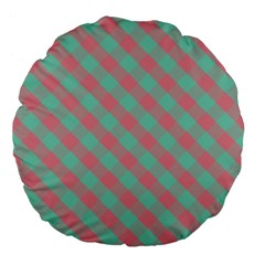 Cross Pink Green Gingham Digital Paper Large 18  Premium Flano Round Cushions by Alisyart