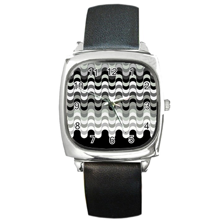 Chevron Wave Triangle Waves Grey Black Square Metal Watch