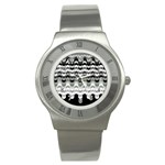 Chevron Wave Triangle Waves Grey Black Stainless Steel Watch Front