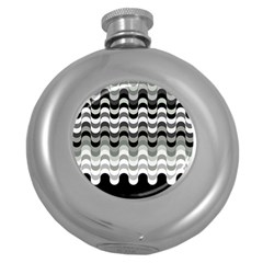 Chevron Wave Triangle Waves Grey Black Round Hip Flask (5 Oz)