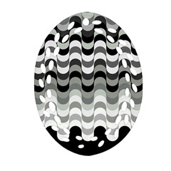 Chevron Wave Triangle Waves Grey Black Ornament (oval Filigree)