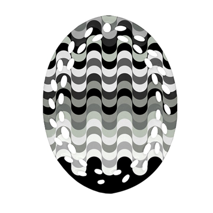 Chevron Wave Triangle Waves Grey Black Ornament (Oval Filigree)