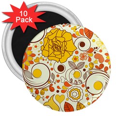 Cute Fall Flower Rose Leaf Star Sunflower Orange 3  Magnets (10 Pack) 