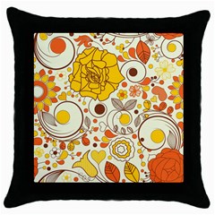 Cute Fall Flower Rose Leaf Star Sunflower Orange Throw Pillow Case (black) by Alisyart