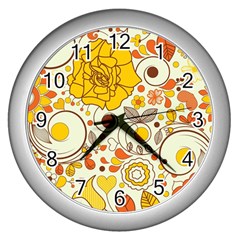 Cute Fall Flower Rose Leaf Star Sunflower Orange Wall Clocks (silver)  by Alisyart