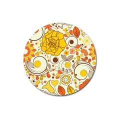 Cute Fall Flower Rose Leaf Star Sunflower Orange Magnet 3  (round) by Alisyart