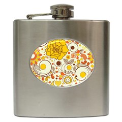 Cute Fall Flower Rose Leaf Star Sunflower Orange Hip Flask (6 Oz) by Alisyart