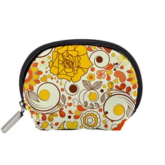 Cute Fall Flower Rose Leaf Star Sunflower Orange Accessory Pouches (small) 