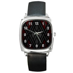 Abstract Dark Simple Red Square Metal Watch