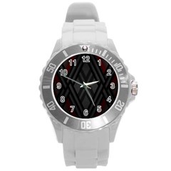 Abstract Dark Simple Red Round Plastic Sport Watch (L)