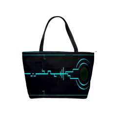 Blue Aqua Digital Art Circuitry Gray Black Artwork Abstract Geometry Shoulder Handbags by Simbadda