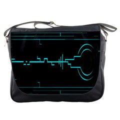 Blue Aqua Digital Art Circuitry Gray Black Artwork Abstract Geometry Messenger Bags by Simbadda