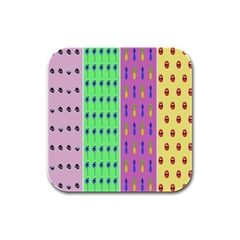 Eye Coconut Palms Lips Pineapple Pink Green Red Yellow Rubber Square Coaster (4 Pack) 