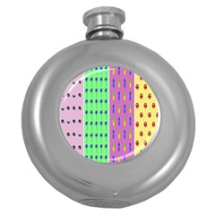 Eye Coconut Palms Lips Pineapple Pink Green Red Yellow Round Hip Flask (5 Oz) by Alisyart