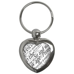 Abstract Minimalistic Text Typography Grayscale Focused Into Newspaper Key Chains (heart)  by Simbadda