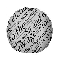 Abstract Minimalistic Text Typography Grayscale Focused Into Newspaper Standard 15  Premium Flano Round Cushions by Simbadda