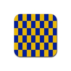 Flag Plaid Blue Yellow Rubber Square Coaster (4 Pack)  by Alisyart