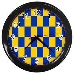 Flag Plaid Blue Yellow Wall Clocks (black)