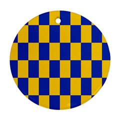 Flag Plaid Blue Yellow Round Ornament (two Sides) by Alisyart