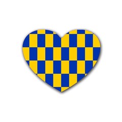 Flag Plaid Blue Yellow Rubber Coaster (heart) 