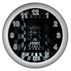 Optical Illusion Square Abstract Geometry Wall Clocks (silver) 