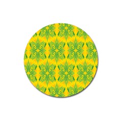 Floral Flower Star Sunflower Green Yellow Magnet 3  (round)