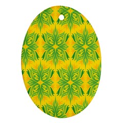 Floral Flower Star Sunflower Green Yellow Oval Ornament (two Sides) by Alisyart