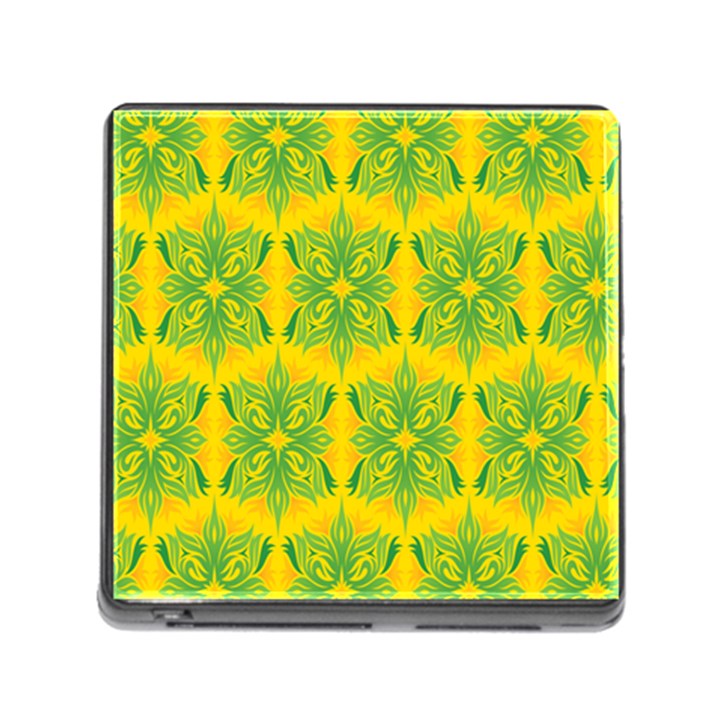 Floral Flower Star Sunflower Green Yellow Memory Card Reader (Square)