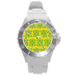 Floral Flower Star Sunflower Green Yellow Round Plastic Sport Watch (l)