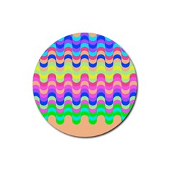 Dna Early Childhood Wave Chevron Woves Rainbow Rubber Coaster (round)  by Alisyart