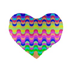 Dna Early Childhood Wave Chevron Woves Rainbow Standard 16  Premium Flano Heart Shape Cushions