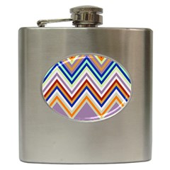 Chevron Wave Color Rainbow Triangle Waves Grey Hip Flask (6 Oz)