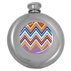 Chevron Wave Color Rainbow Triangle Waves Grey Round Hip Flask (5 Oz)