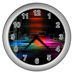 Abstract Binary Wall Clocks (silver) 