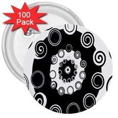 Fluctuation Hole Black White Circle 3  Buttons (100 Pack)  by Alisyart