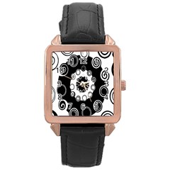 Fluctuation Hole Black White Circle Rose Gold Leather Watch 