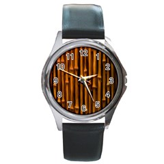 Abstract Bamboo Round Metal Watch