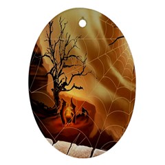 Digital Art Nature Spider Witch Spiderwebs Bricks Window Trees Fire Boiler Cliff Rock Ornament (oval) by Simbadda