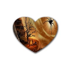 Digital Art Nature Spider Witch Spiderwebs Bricks Window Trees Fire Boiler Cliff Rock Rubber Coaster (heart)  by Simbadda