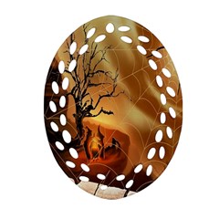 Digital Art Nature Spider Witch Spiderwebs Bricks Window Trees Fire Boiler Cliff Rock Ornament (oval Filigree)