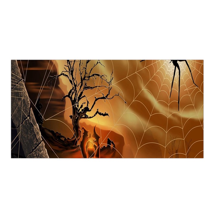 Digital Art Nature Spider Witch Spiderwebs Bricks Window Trees Fire Boiler Cliff Rock Satin Shawl