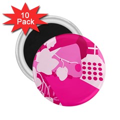 Flower Floral Leaf Circle Pink White 2.25  Magnets (10 pack) 