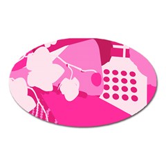 Flower Floral Leaf Circle Pink White Oval Magnet