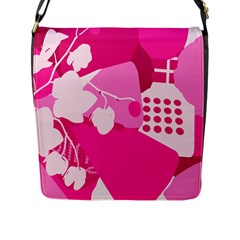 Flower Floral Leaf Circle Pink White Flap Messenger Bag (L) 