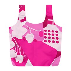 Flower Floral Leaf Circle Pink White Full Print Recycle Bags (L) 